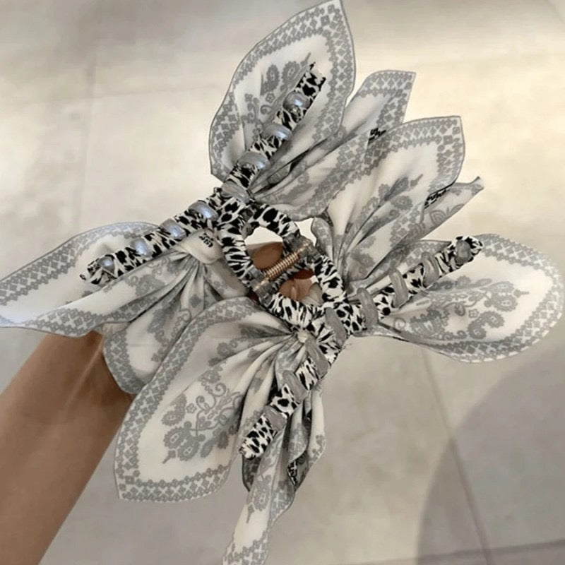 Boho Paisley Hair Bow Scrunchie Clip