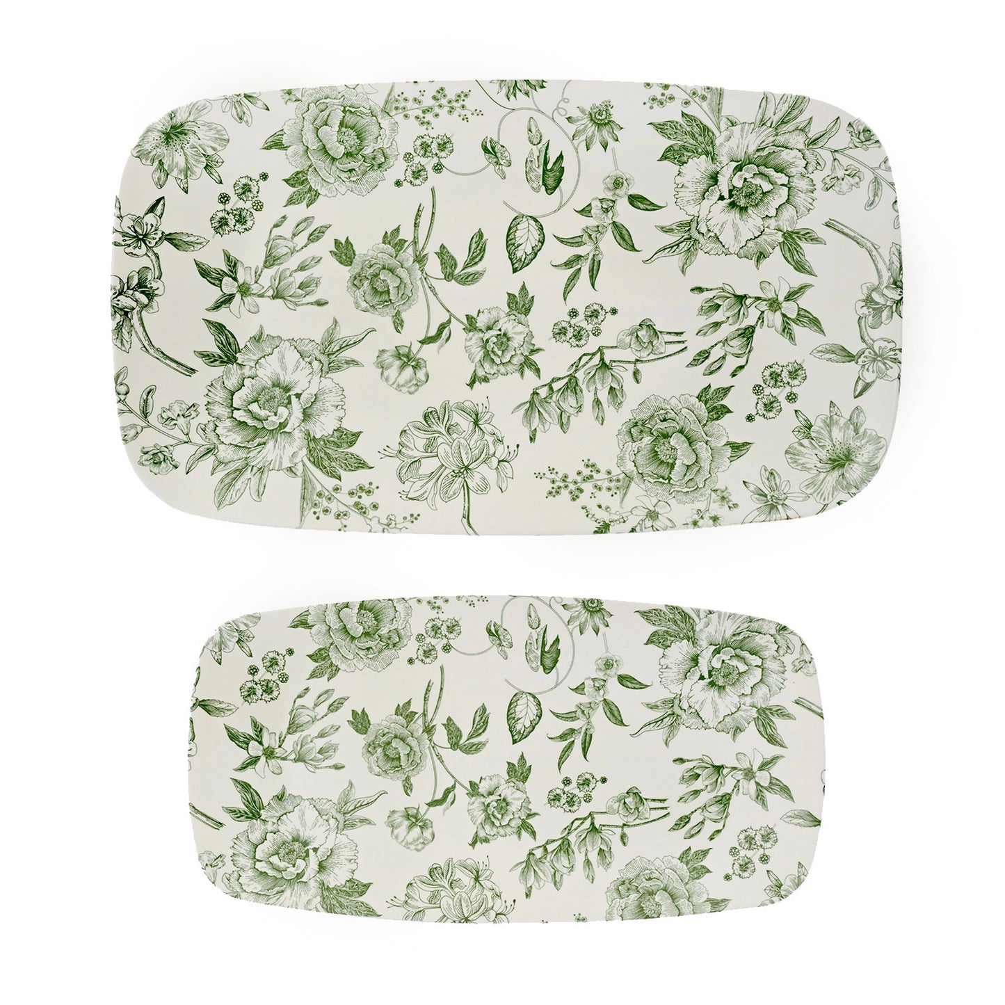 Green Delft Stacking Melamine Tray - Set of 2