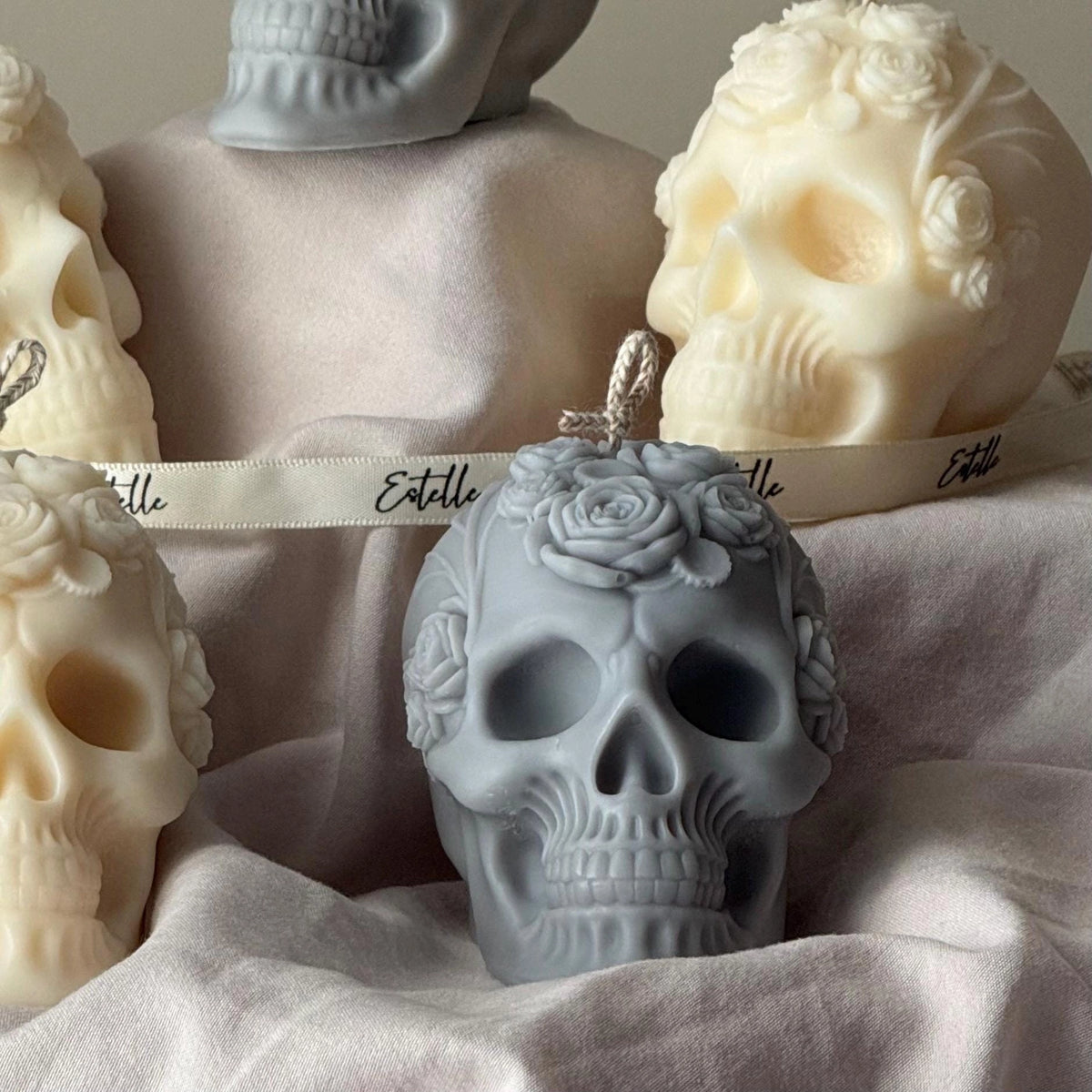 Handmade Flower Skull Candle in Soy Wax