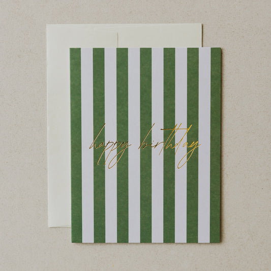 Green Stripe Happy Birthday Card