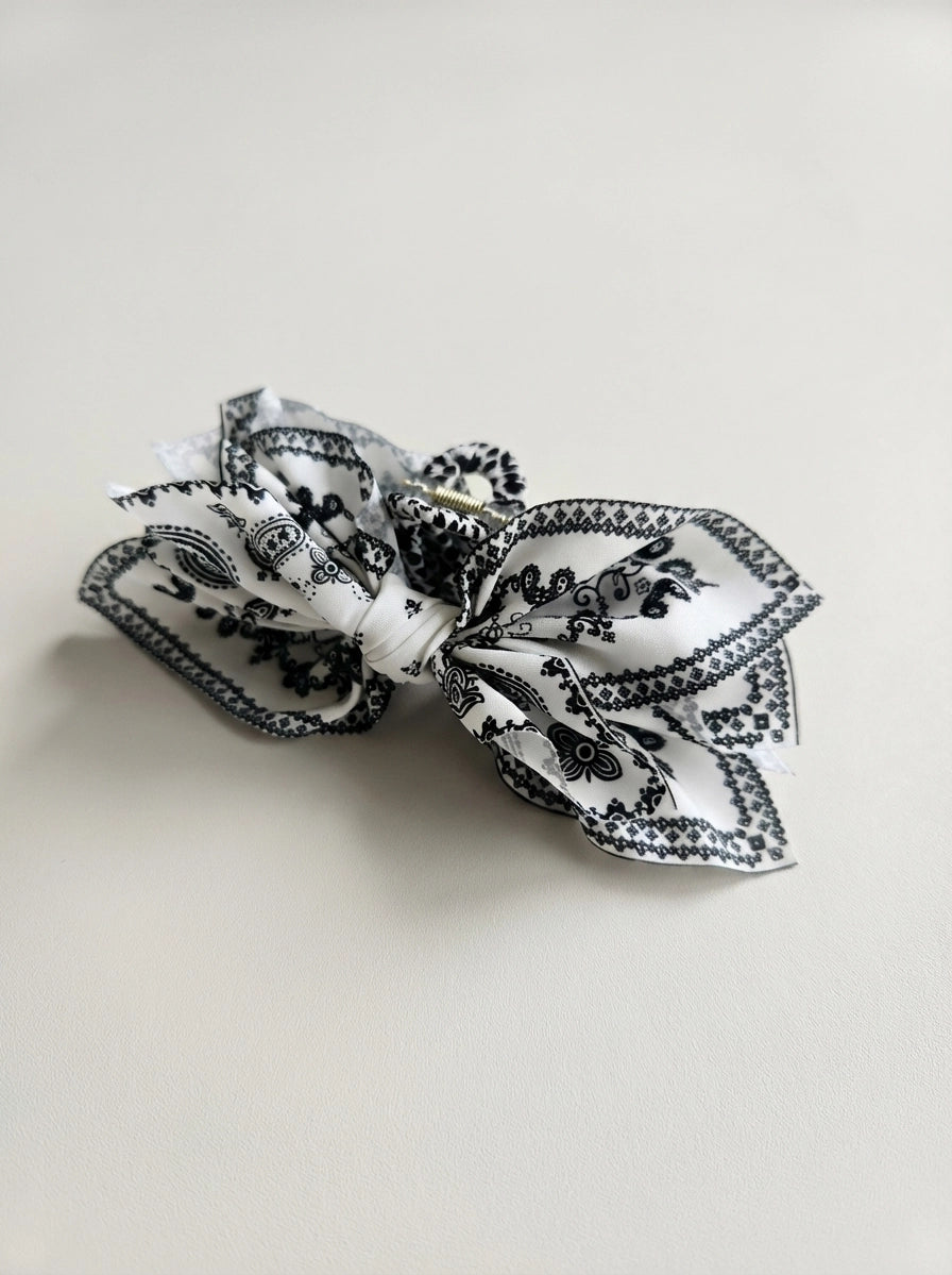 Boho Paisley Hair Bow Scrunchie Clip