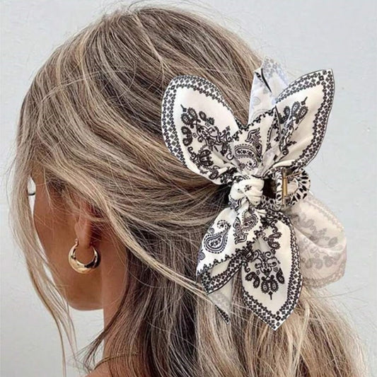 Boho Paisley Hair Bow Scrunchie Clip