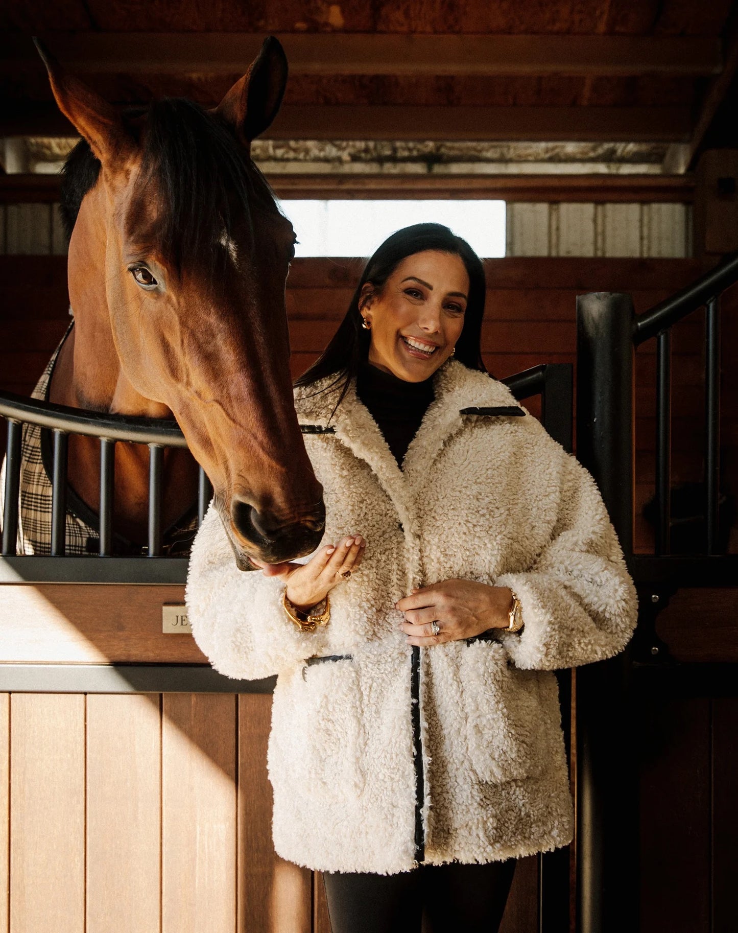 Leather Trim Sherpa Jacket