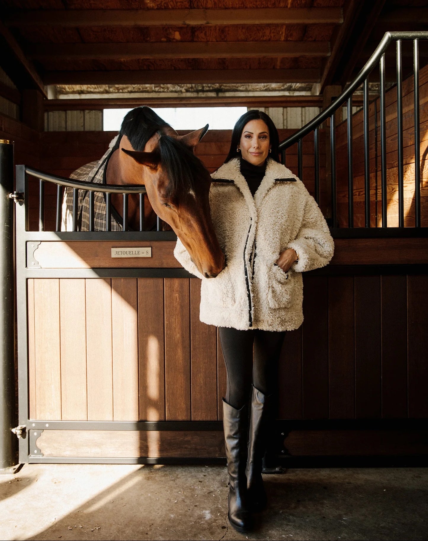 Leather Trim Sherpa Jacket