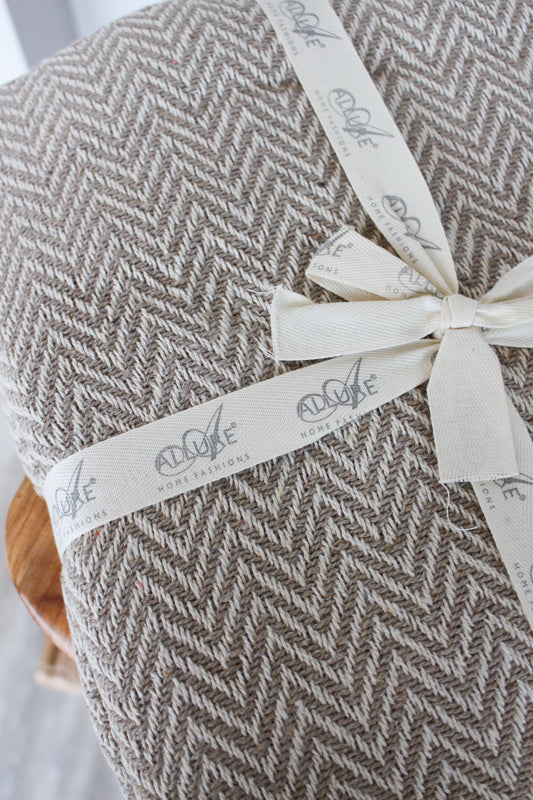 Chevron Herringbone Beige Throw