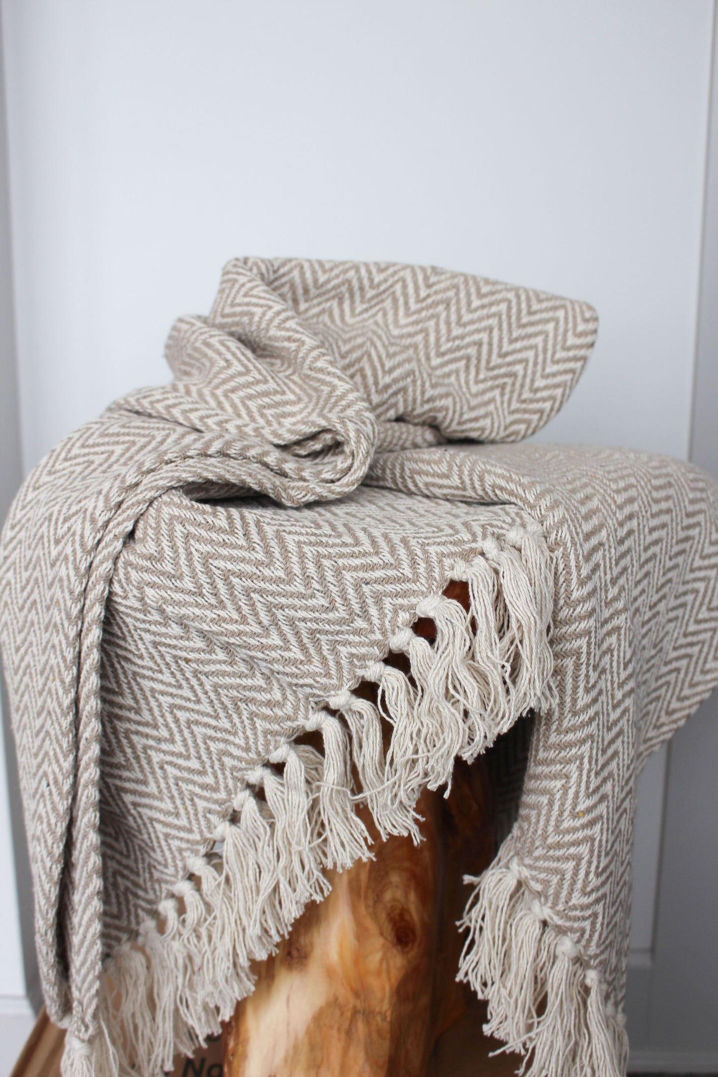 Chevron Herringbone Beige Throw