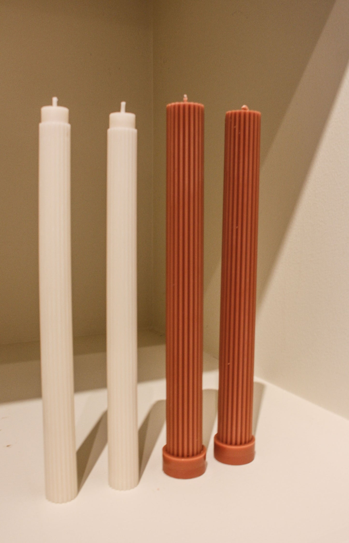Ribbed Taper Candle Thin Cream