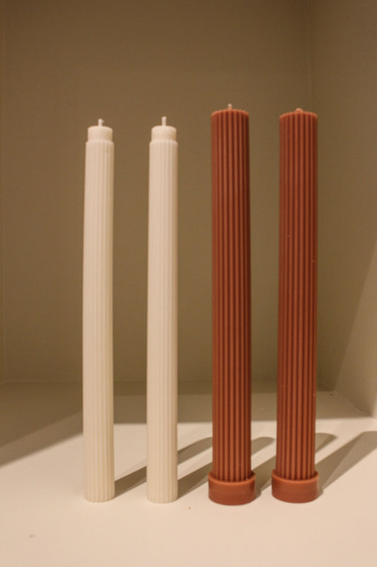 Ribbed Taper Candle Thick Coral