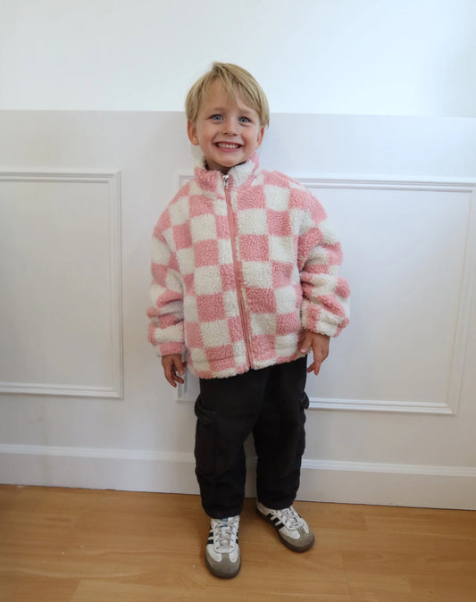 Kids Checkered Sherpa Jacket