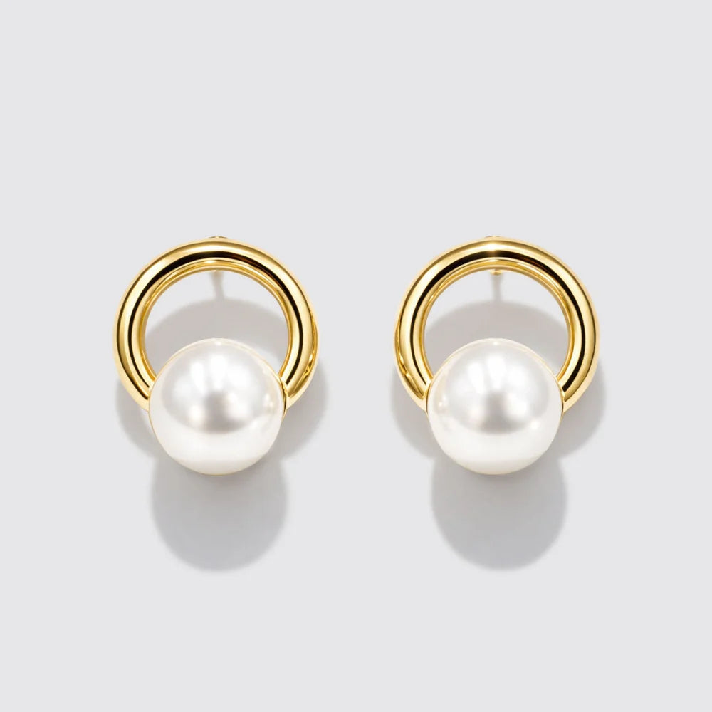 Gold-Tone Hoop Earrings with Pearl