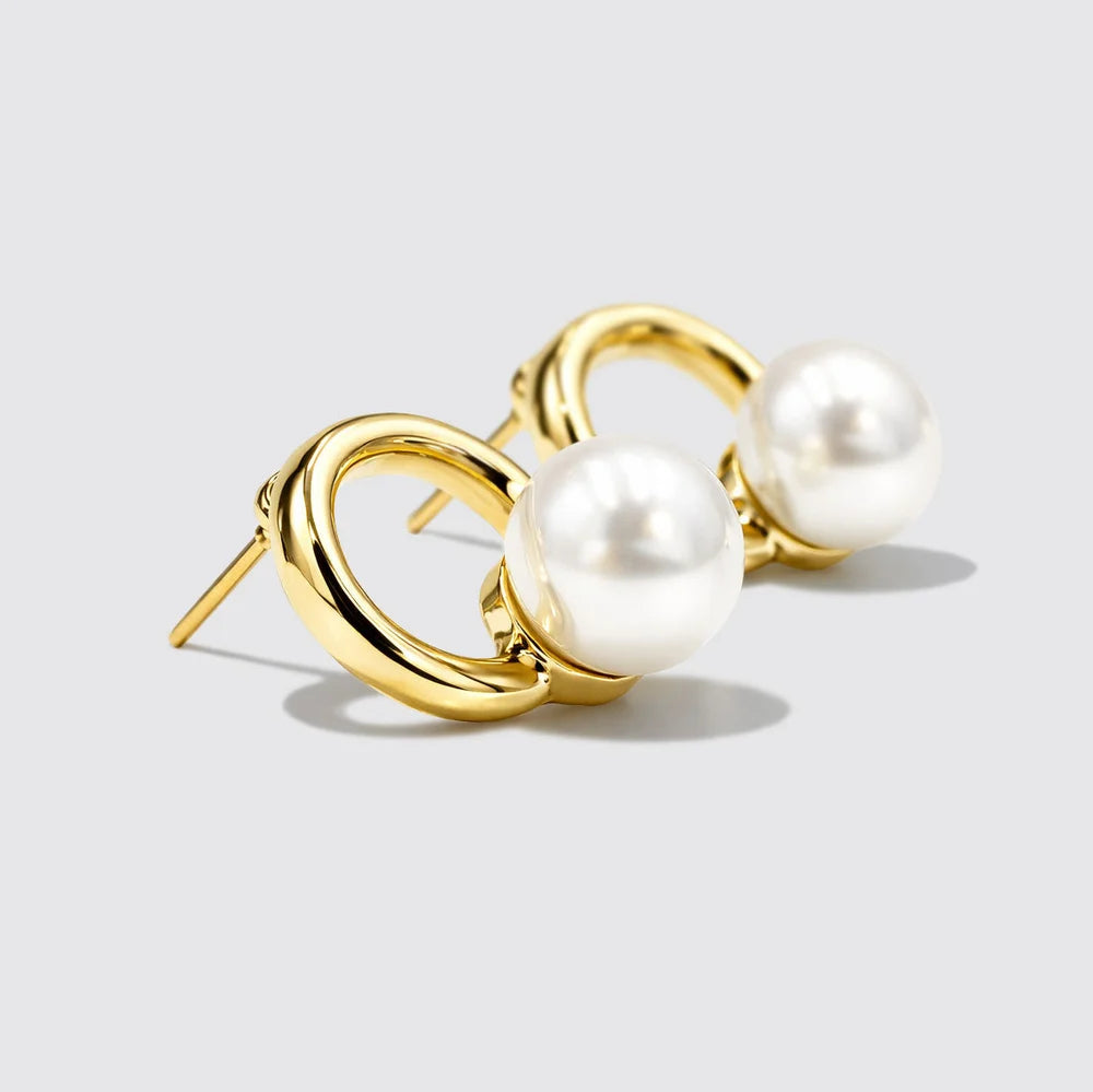 Gold-Tone Hoop Earrings with Pearl