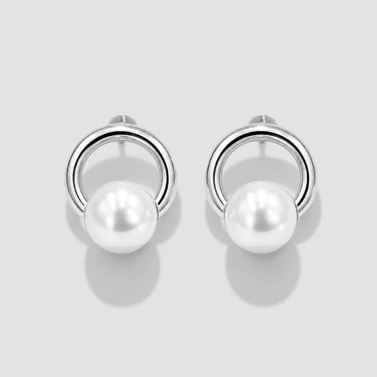 Silver-Tone Hoop Earrings with Pearl