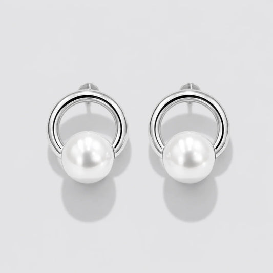Silver-Tone Hoop Earrings with Pearl