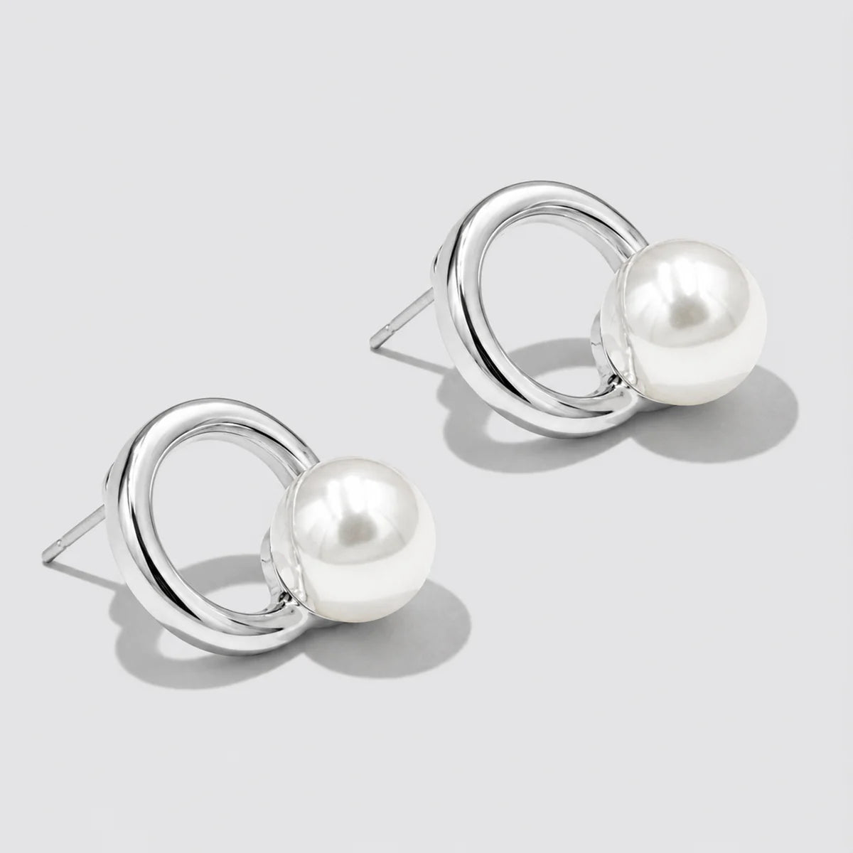 Silver-Tone Hoop Earrings with Pearl