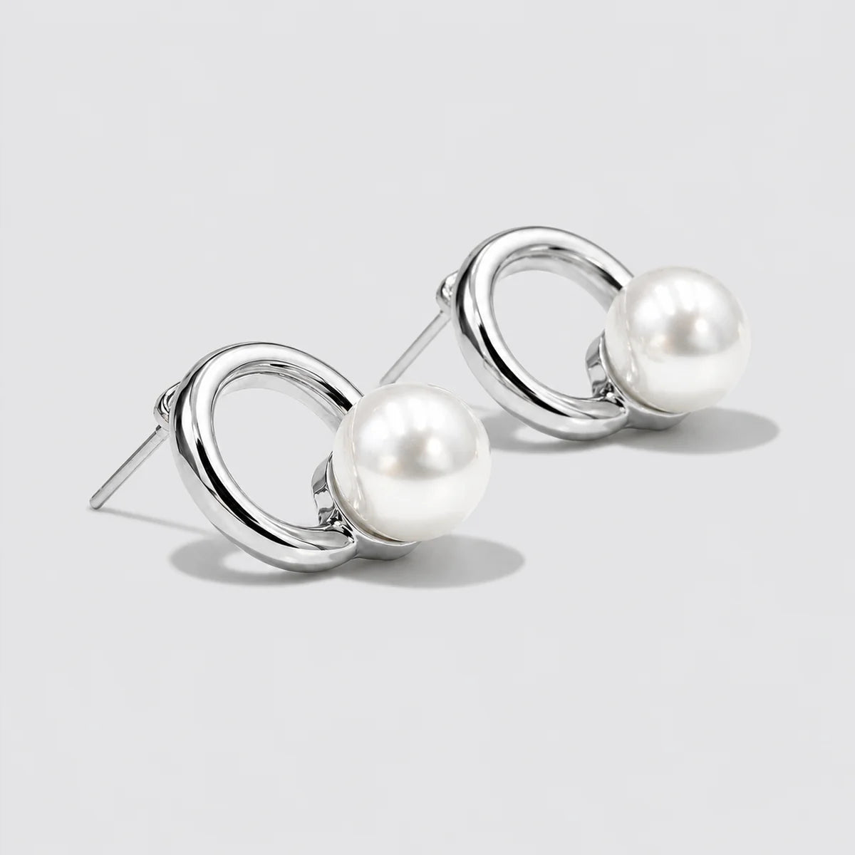 Silver-Tone Hoop Earrings with Pearl