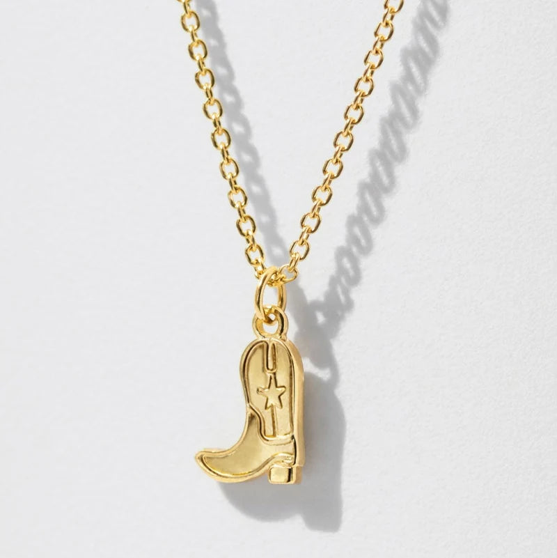 Gold-Tone Necklace with Cowgirl Boot Charm Pendant