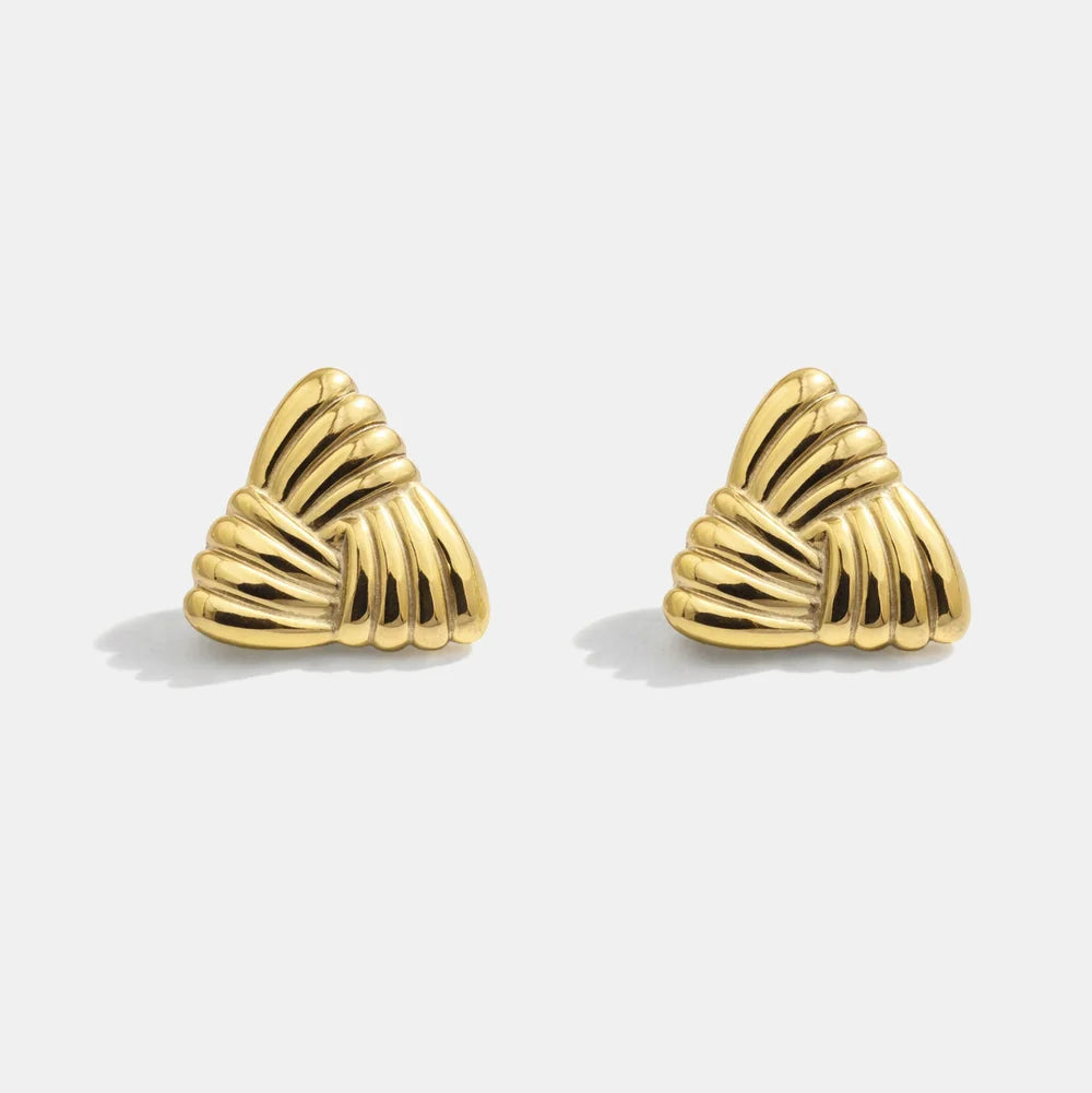 Golden Textured Triangle Earrings Stainless Steel