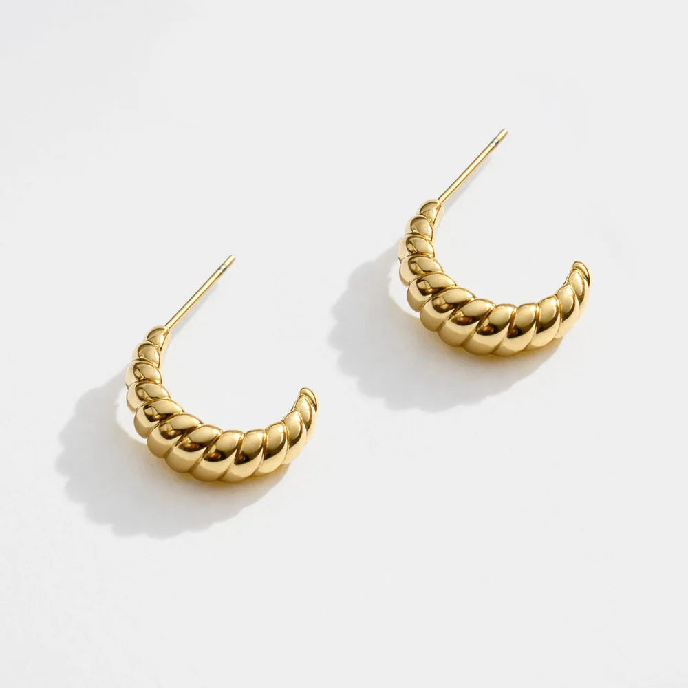Golden Textured Hoop Earrings in Stainless Steel