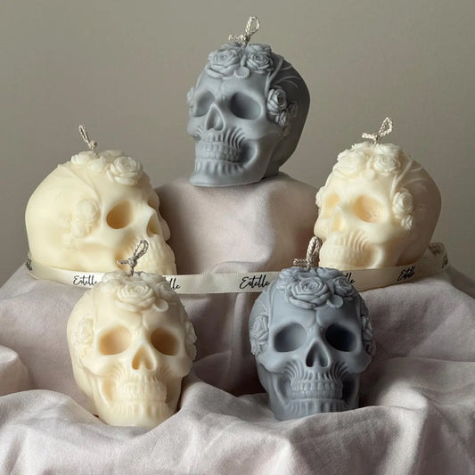 Handmade Flower Skull Candle in Soy Wax