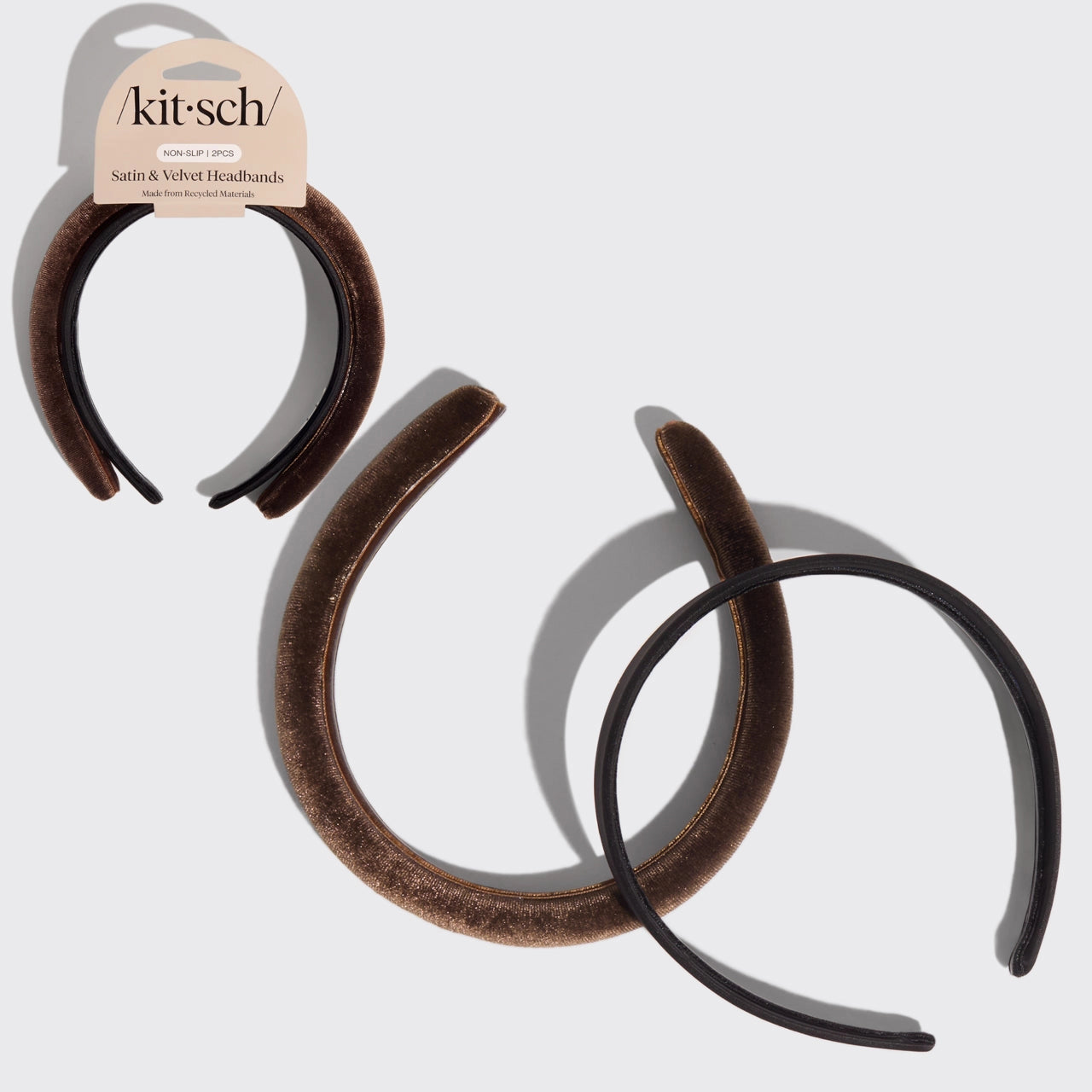 Recycled Fabric Satin & Velvet Headbands 2pc Set
