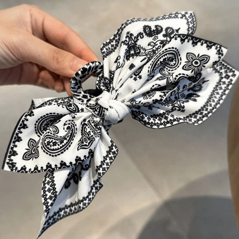 Boho Paisley Hair Bow Scrunchie Clip