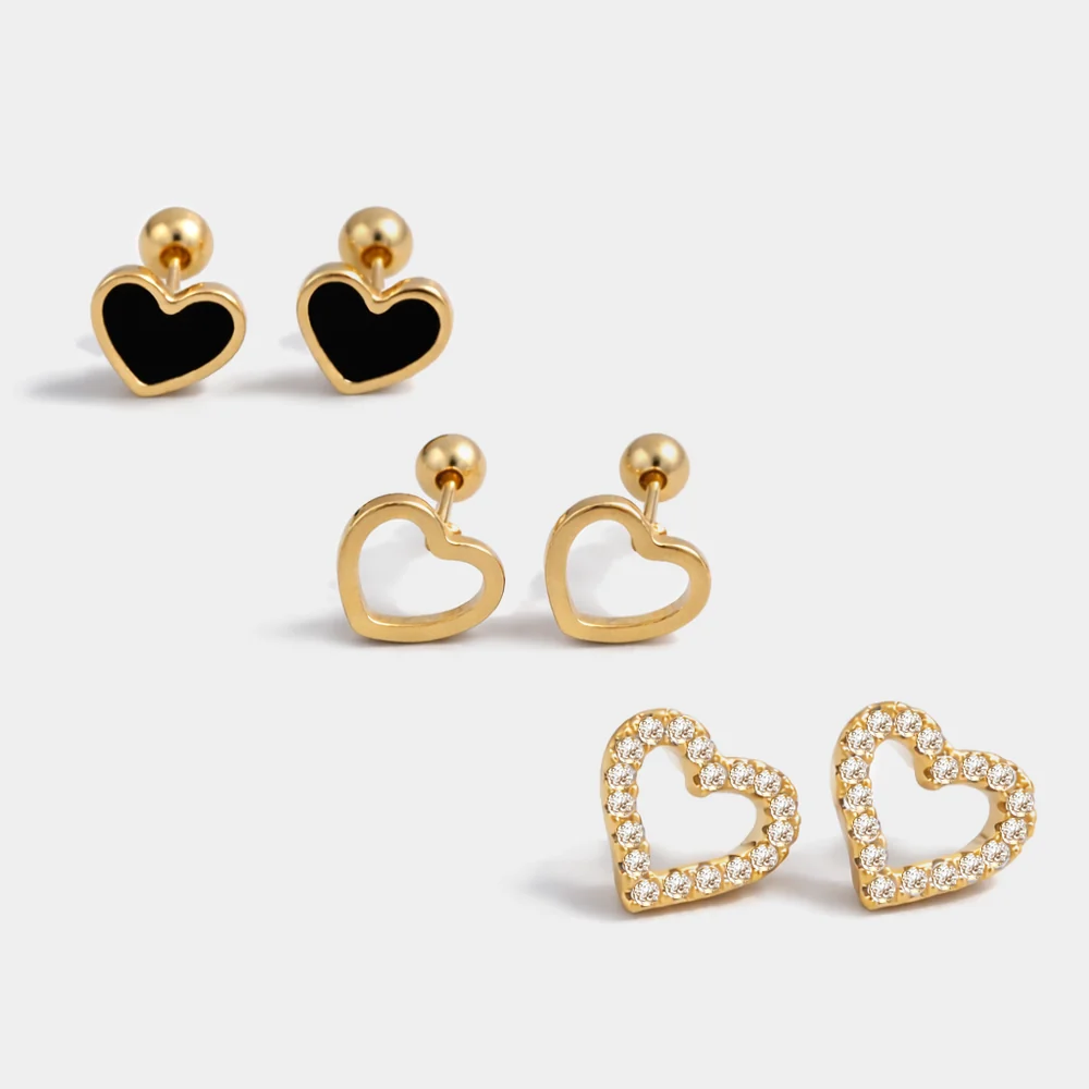 Black and Golden Hearts Earring Trio