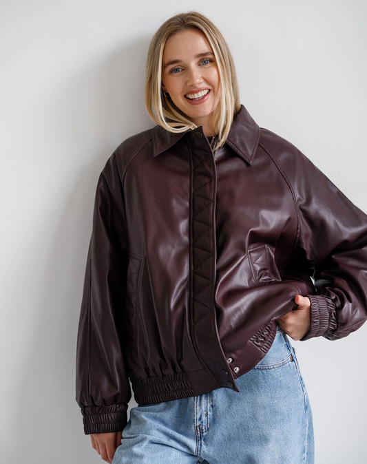 Oversized Leather Bomber Jacket