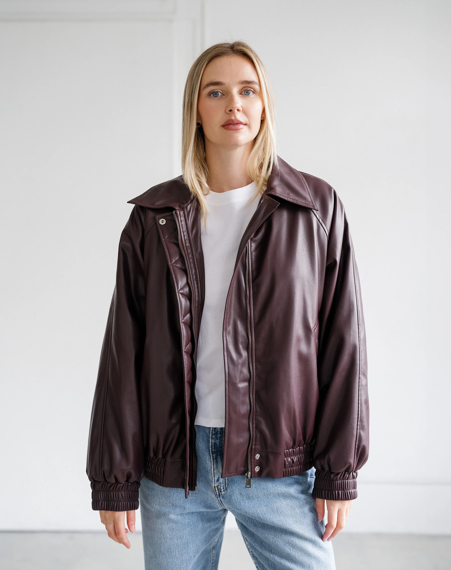 Oversized Leather Bomber Jacket