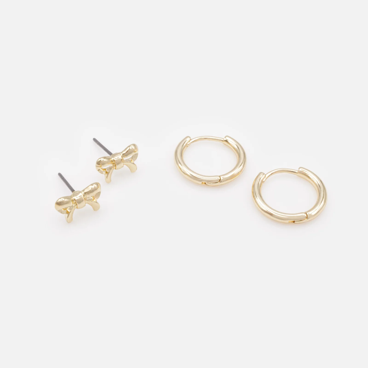Golden Small Bows & Huggies Earring Duo