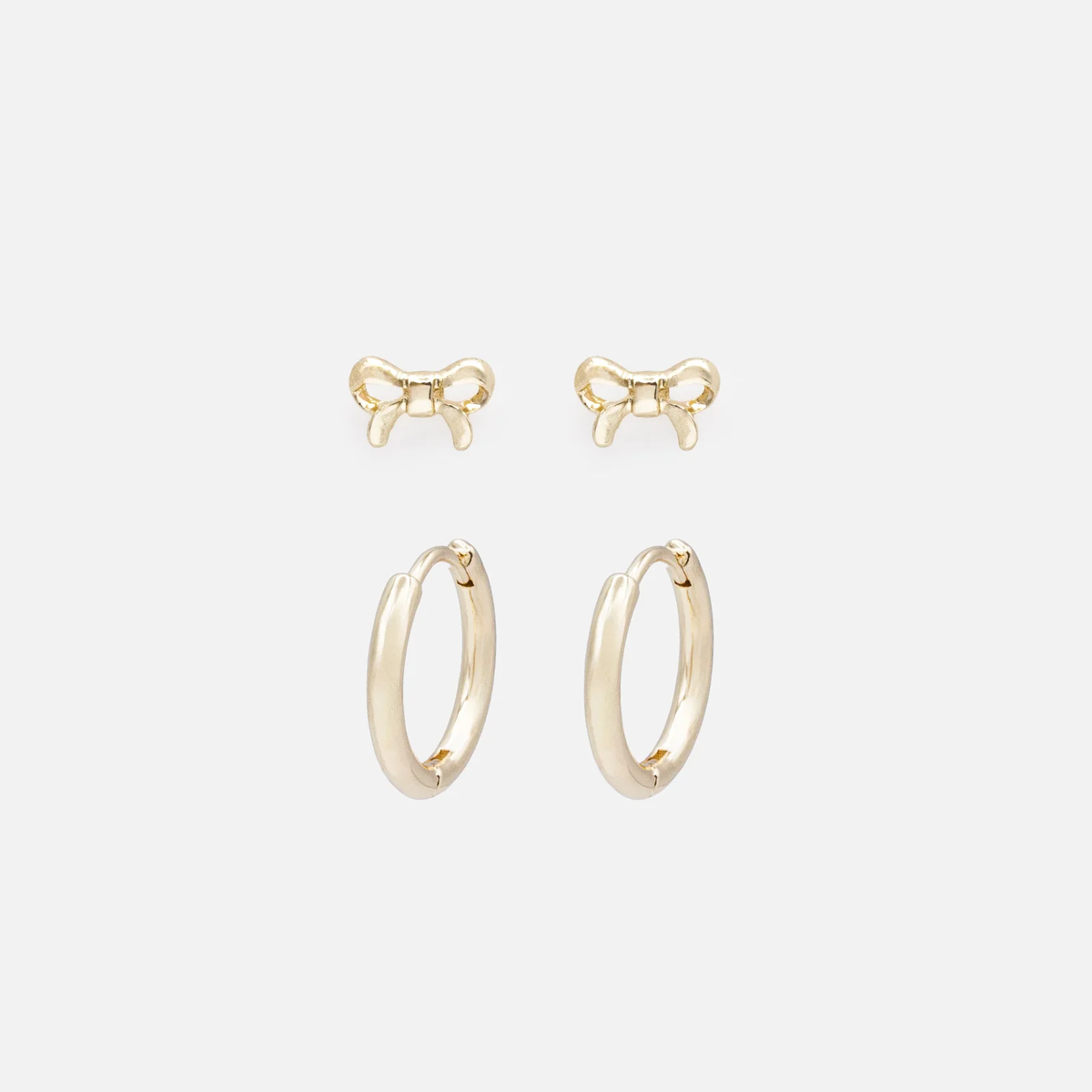 Golden Small Bows & Huggies Earring Duo