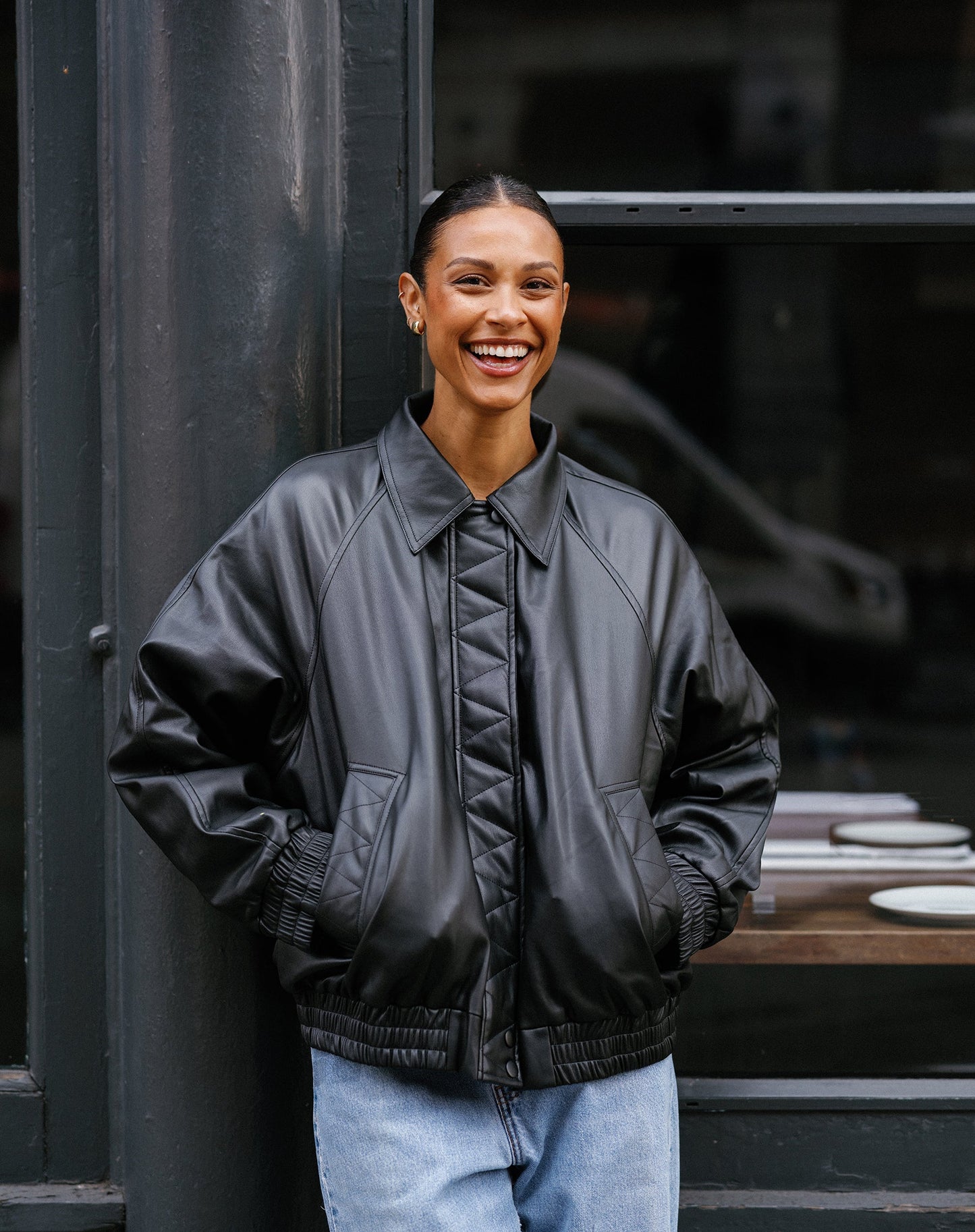 Oversized Leather Bomber Jacket